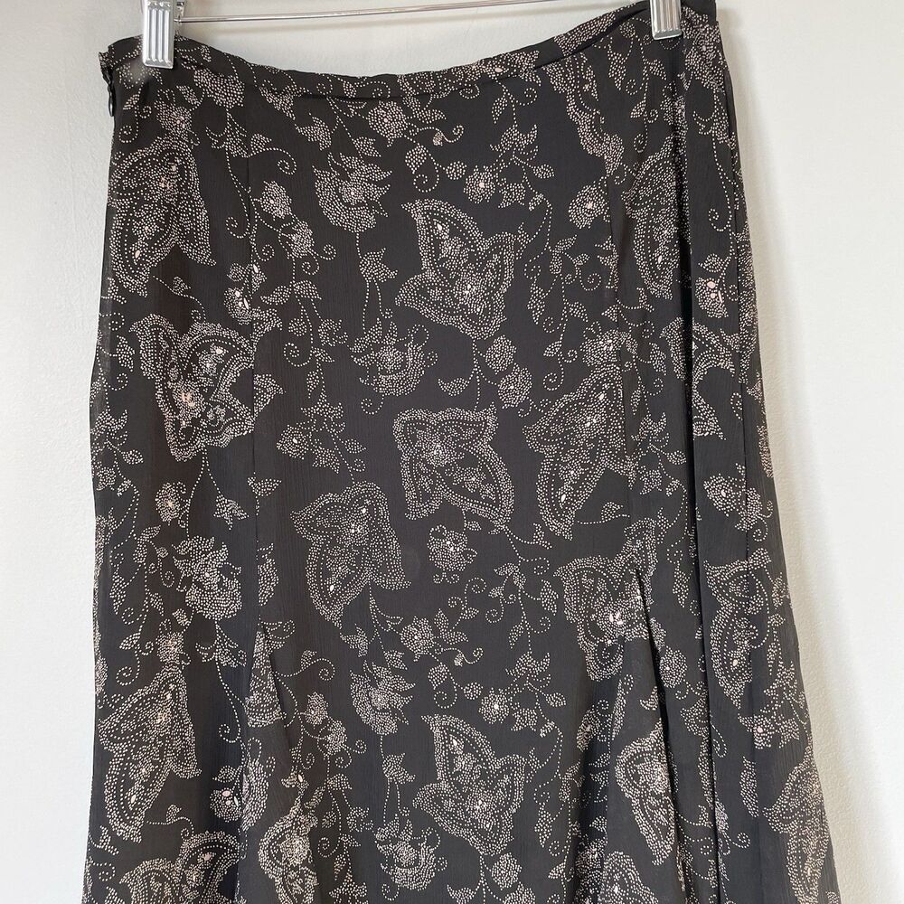 Evan-Picone Vintage Cottagcore Midi Skirt Floral Print Flowy Black Women's 6 - Picture 4 of 11